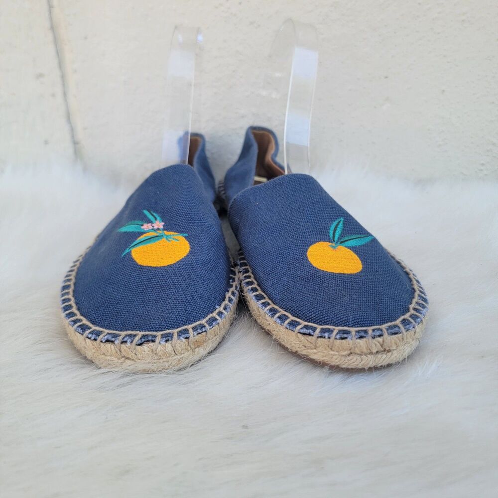 J Crew Blue/orange Embroidered Espadrille Tropical Fruits Slip On Wmns Sz 7